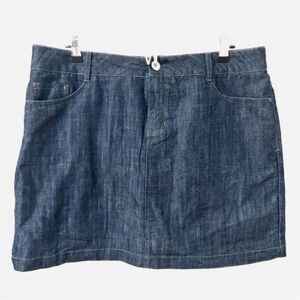 Sonoma Cotton Blend Dark Wash Denim Jean Mini Skirt Embroidery Back Pockets Blue